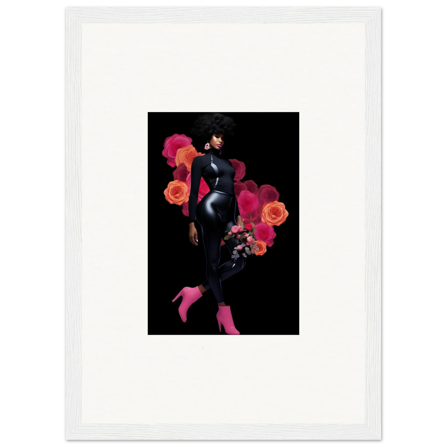 Stylized silhouette of a woman with floral elements for vibrant room decor canvas prints