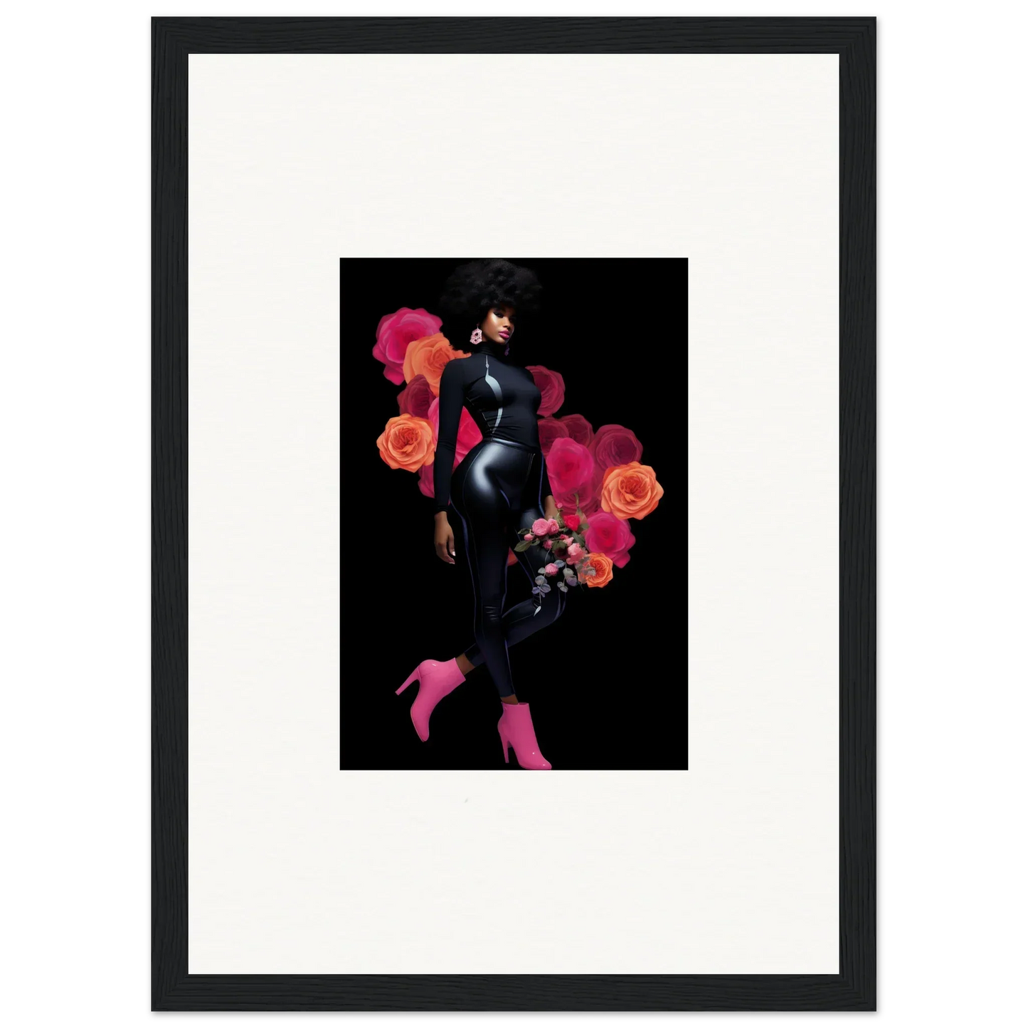 Framed wall art featuring a stylish woman silhouette with floral elements for room decor