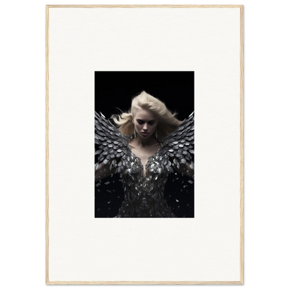 Dramatic portrait of a figure with feathered wings for Phantom Reverie framed wall art