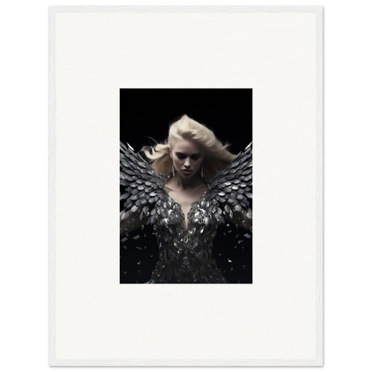 Dramatic portrait of a figure with feathered wings for Phantom Reverie wall art decor