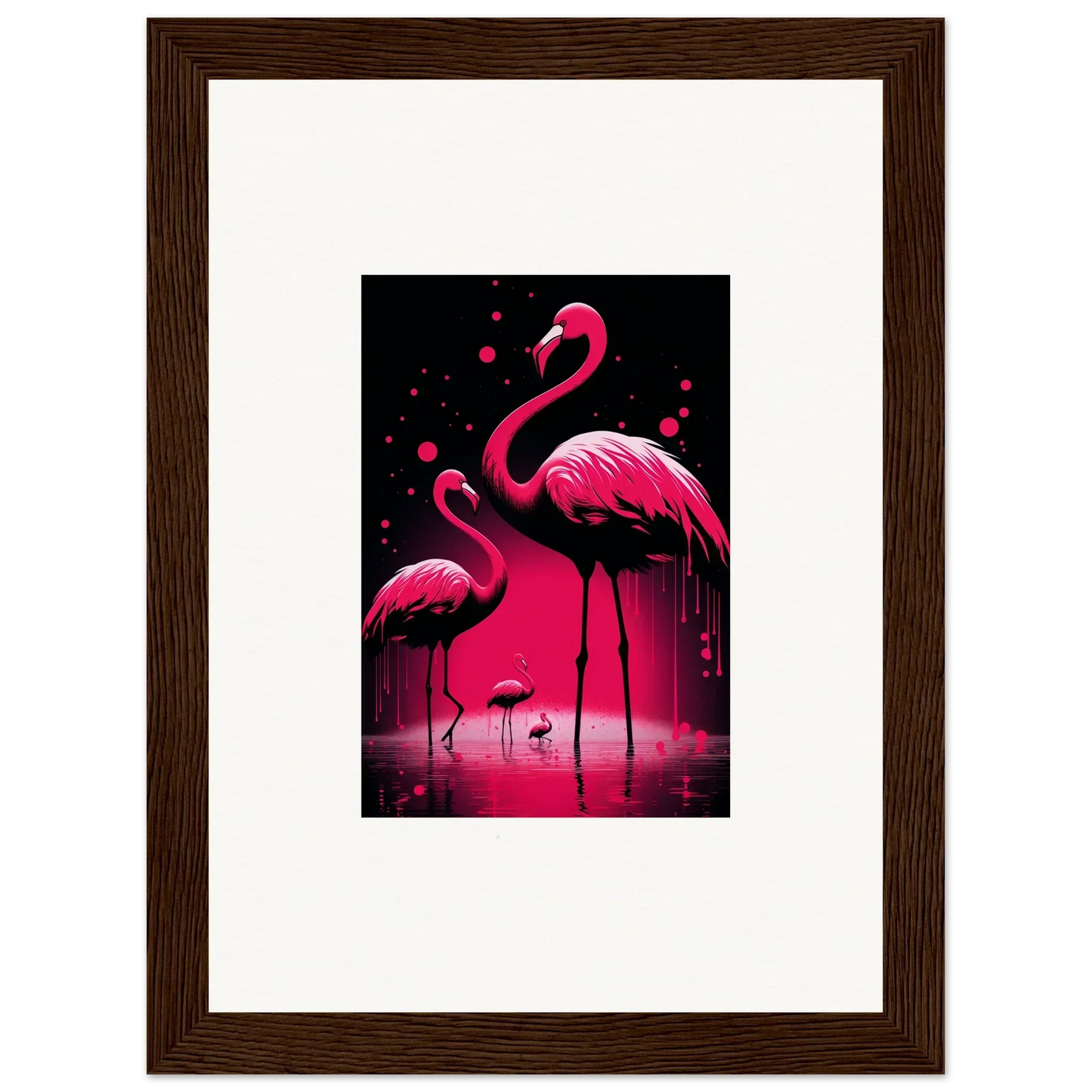 Vibrant pink flamingos canvas print for room decoration featuring Feather Wanderers