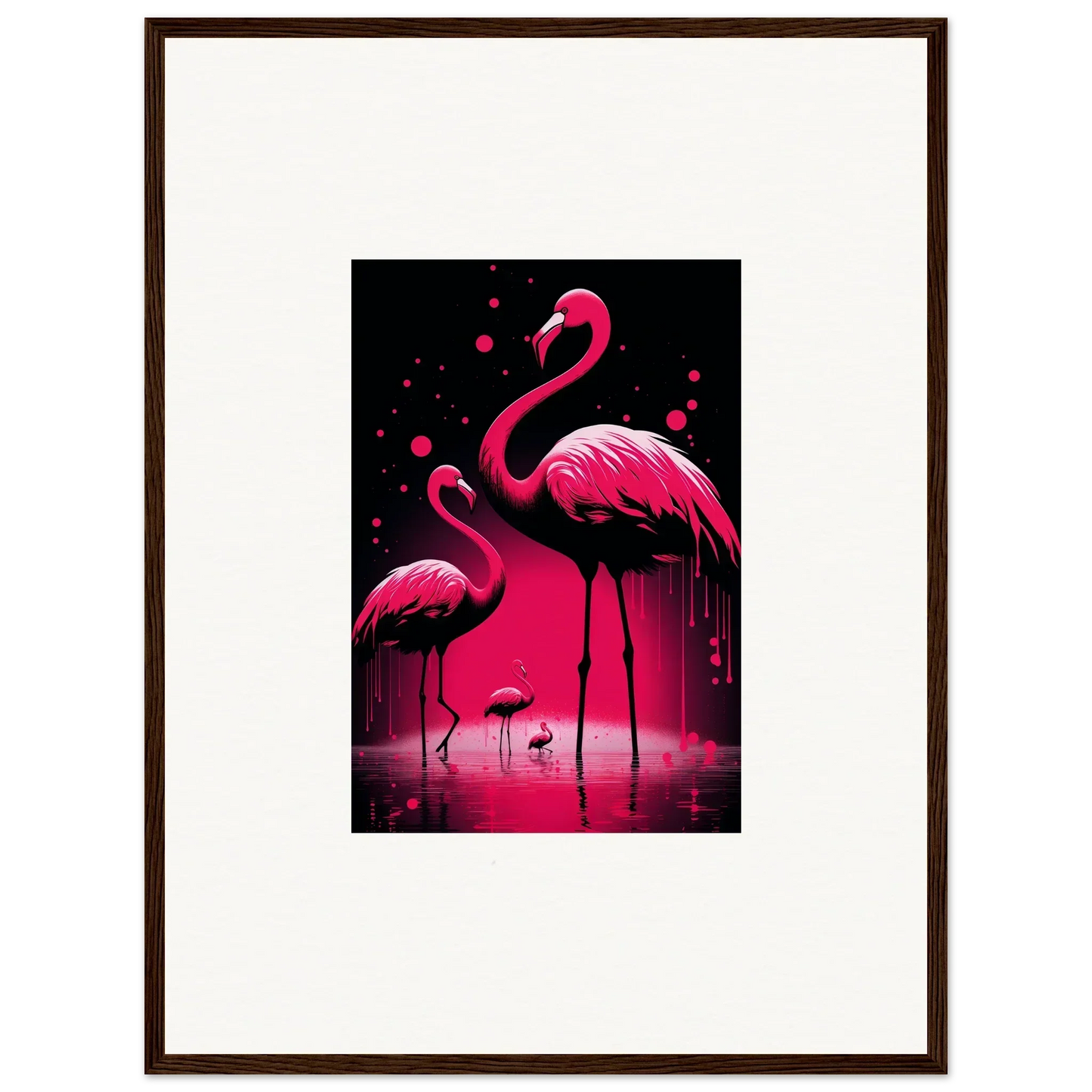 Vibrant pink flamingos in water adding a pop to your room with this canvas print of Feather Wanderers