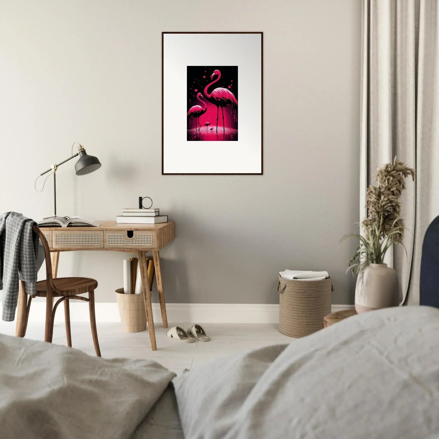 Vibrant pink flamingo canvas print, perfect for feather wanderers room decoration