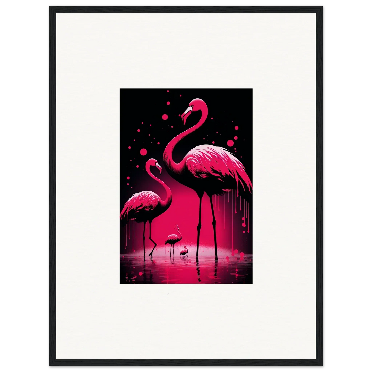 Vibrant pink flamingos in water, perfect for Feather Wanderers room decoration canvas print