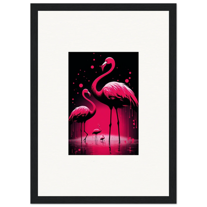 Vibrant pink flamingos in water, perfect for Feather Wanderers canvas print room decoration