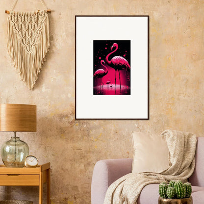 Vibrant pink flamingos canvas print for cool room decoration featuring Feather Wanderers