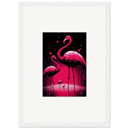 Vibrant pink flamingos in water, perfect for Feather Wanderers canvas print room decoration