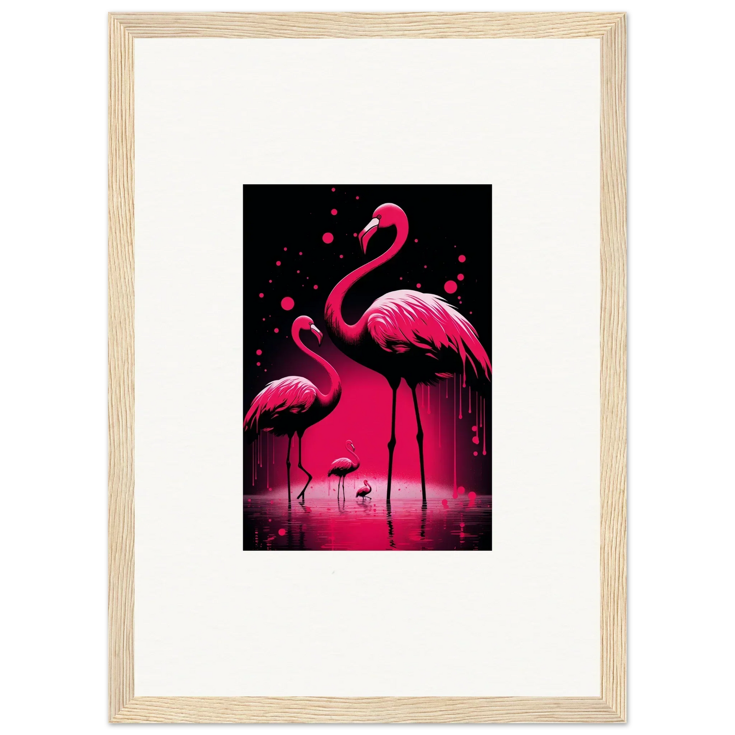 Framed canvas print of colorful Feather Wanderers flamingos for stunning room decoration