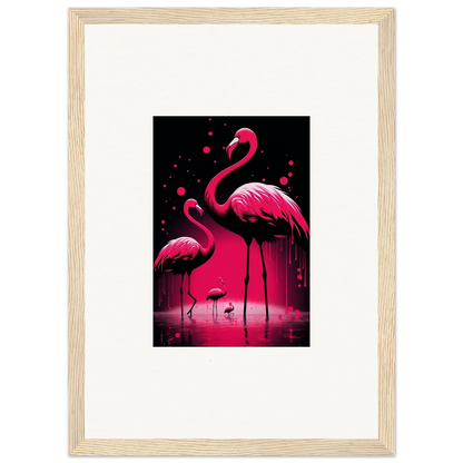 Framed canvas print of colorful Feather Wanderers flamingos for stunning room decoration