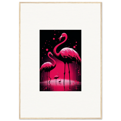 Vibrant pink flamingos in water, perfect for a Feather Wanderers canvas print decoration