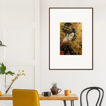 Framed Japanese Geisha artwork with gold accents in Golden Celestial Whispers collection