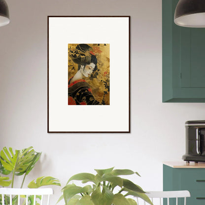 Framed Japanese geisha art with golden background from Golden Celestial Whispers