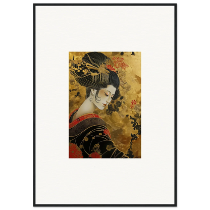 Traditional Japanese artwork of a figure in a red kimono for Golden Celestial Whispers