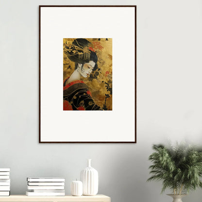 Framed geisha artwork with golden accents from the Golden Celestial Whispers collection