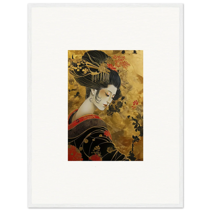 Traditional Japanese artwork of a geisha in ornate kimono for Golden Celestial Whispers