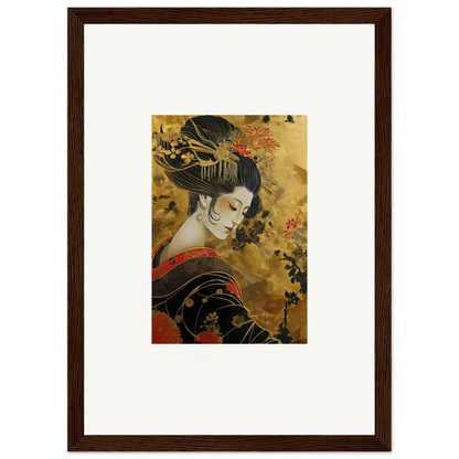 Traditional Japanese artwork of a geisha in kimono for Golden Celestial Whispers