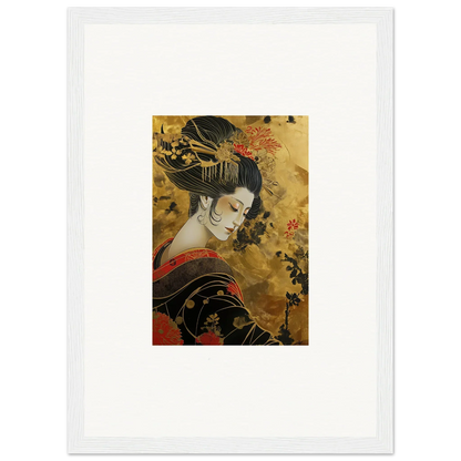 Traditional Japanese Geisha art with red kimono, perfect for Golden Celestial Whispers