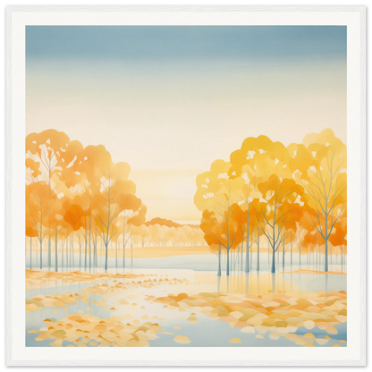 Watercolor painting of autumn trees with golden-orange foliage in Golden Cosmik Reverie