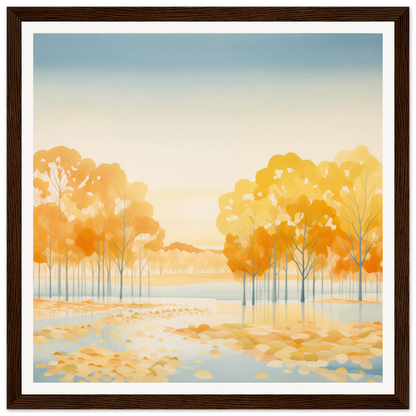 Watercolor painting of autumn trees with golden foliage in the Golden Cosmik Reverie