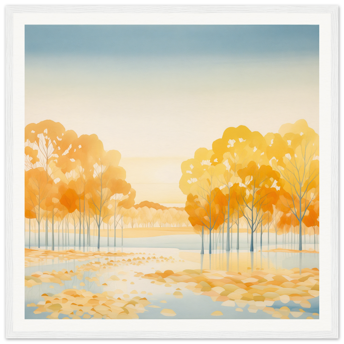 Watercolor painting of autumn trees with golden-orange foliage by Golden Cosmik Reverie