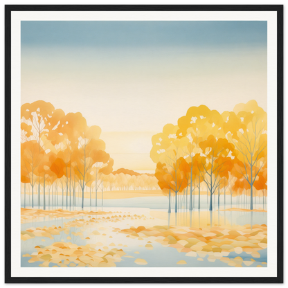 Watercolor painting of autumn trees in golden hues for Golden Cosmik Reverie