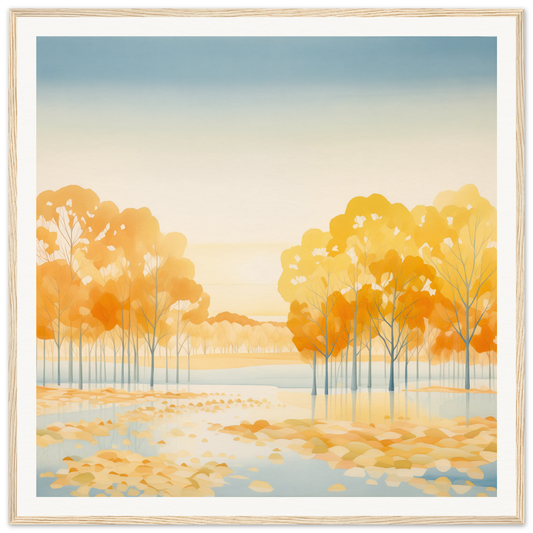 Watercolor painting of autumn trees in golden-orange for Golden Cosmik Reverie