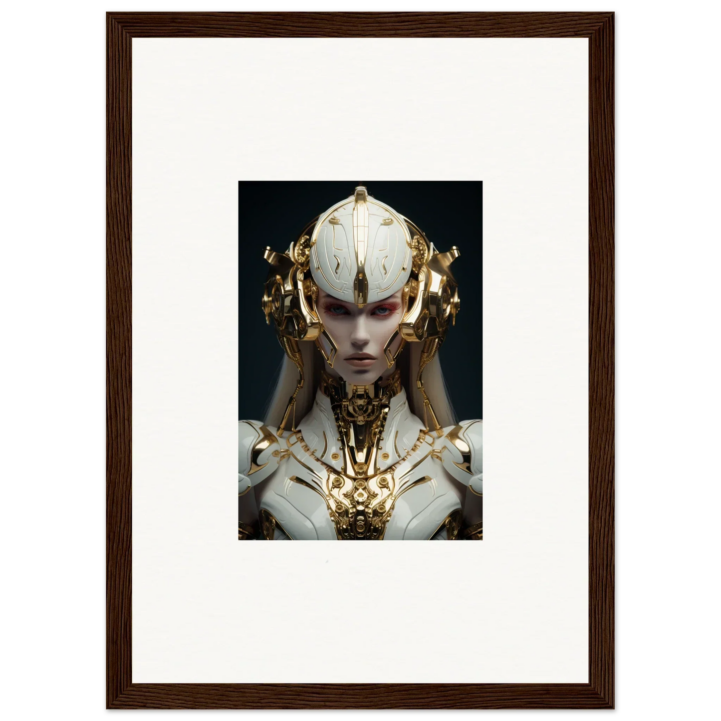 Futuristic humanoid figure with gold headdress, perfect for Dreamscend Eloquence room decoration