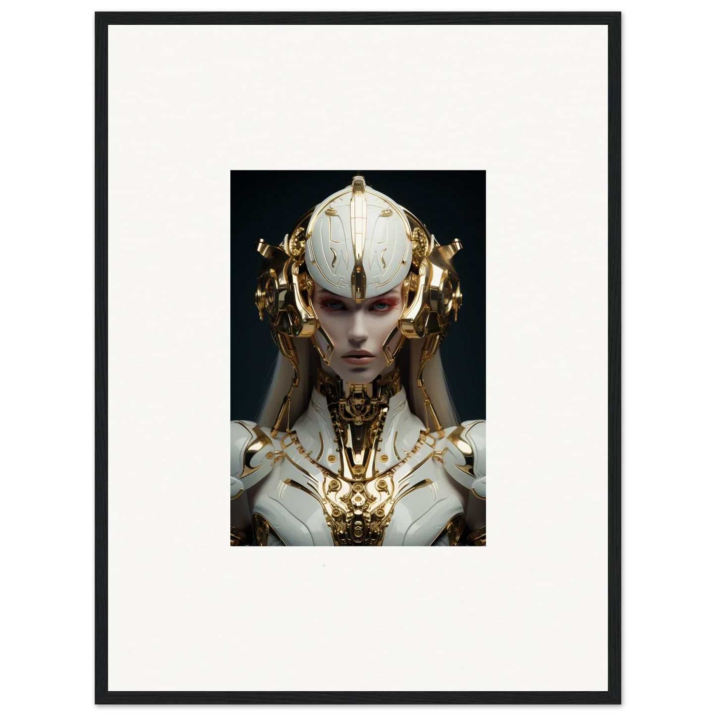 Futuristic humanoid with golden headdress, perfect for a Dreamscend Eloquence canvas print