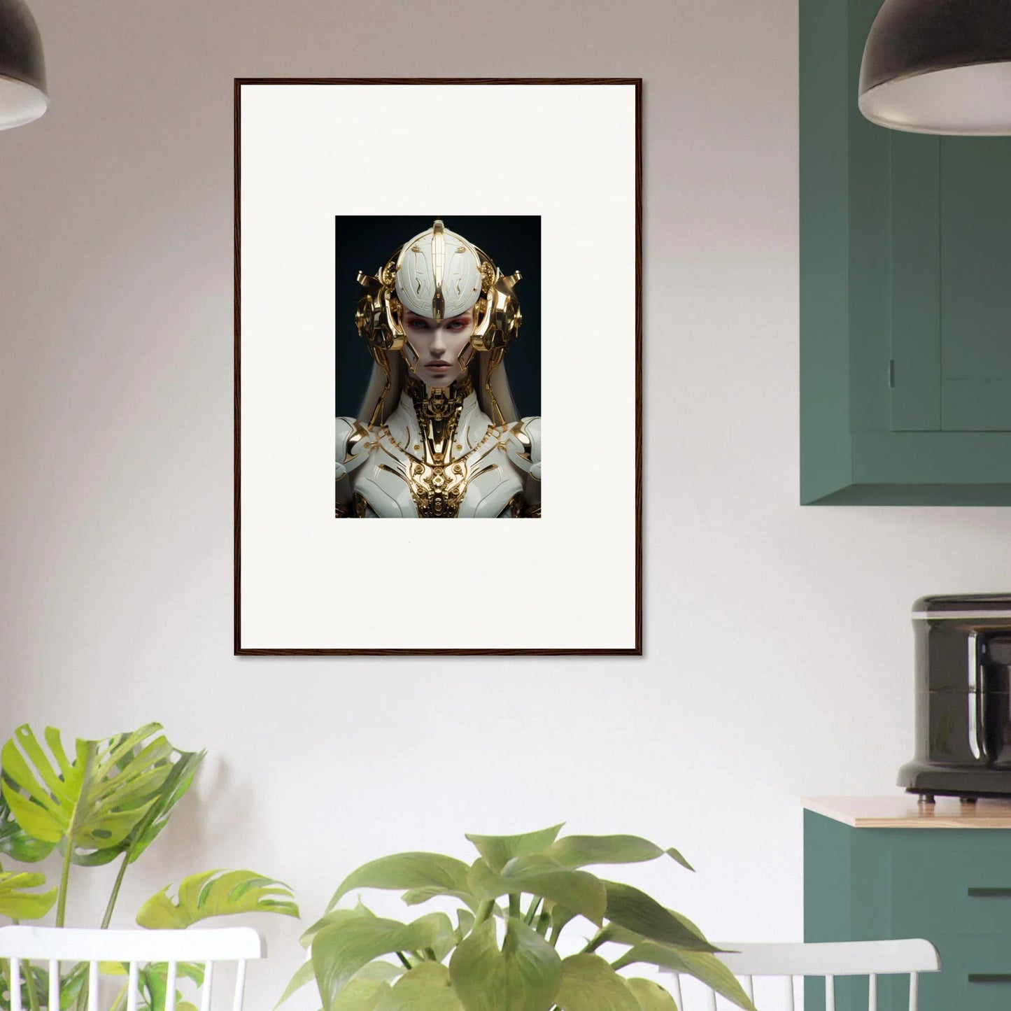 Framed canvas print of a surreal humanoid figure for dreamy room decoration