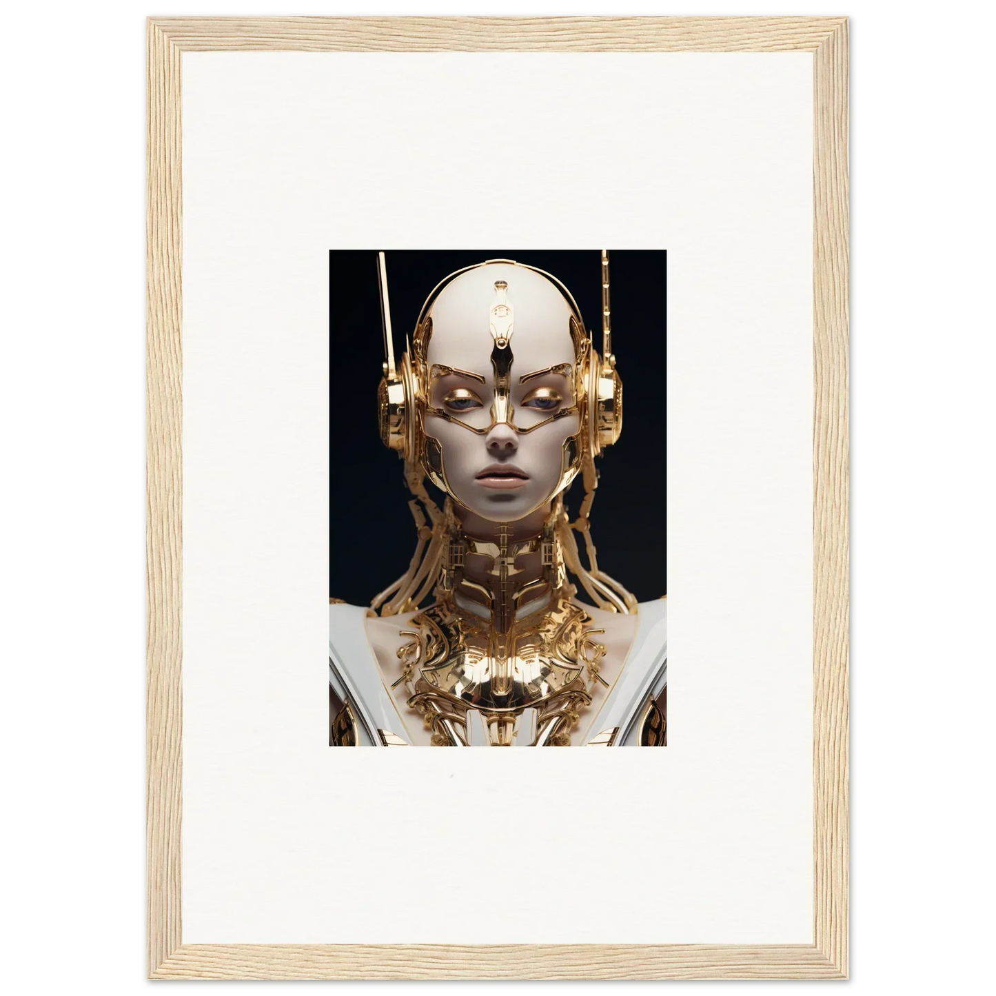 Futuristic humanoid robot in gold and white, ideal for Echo Entity room decor