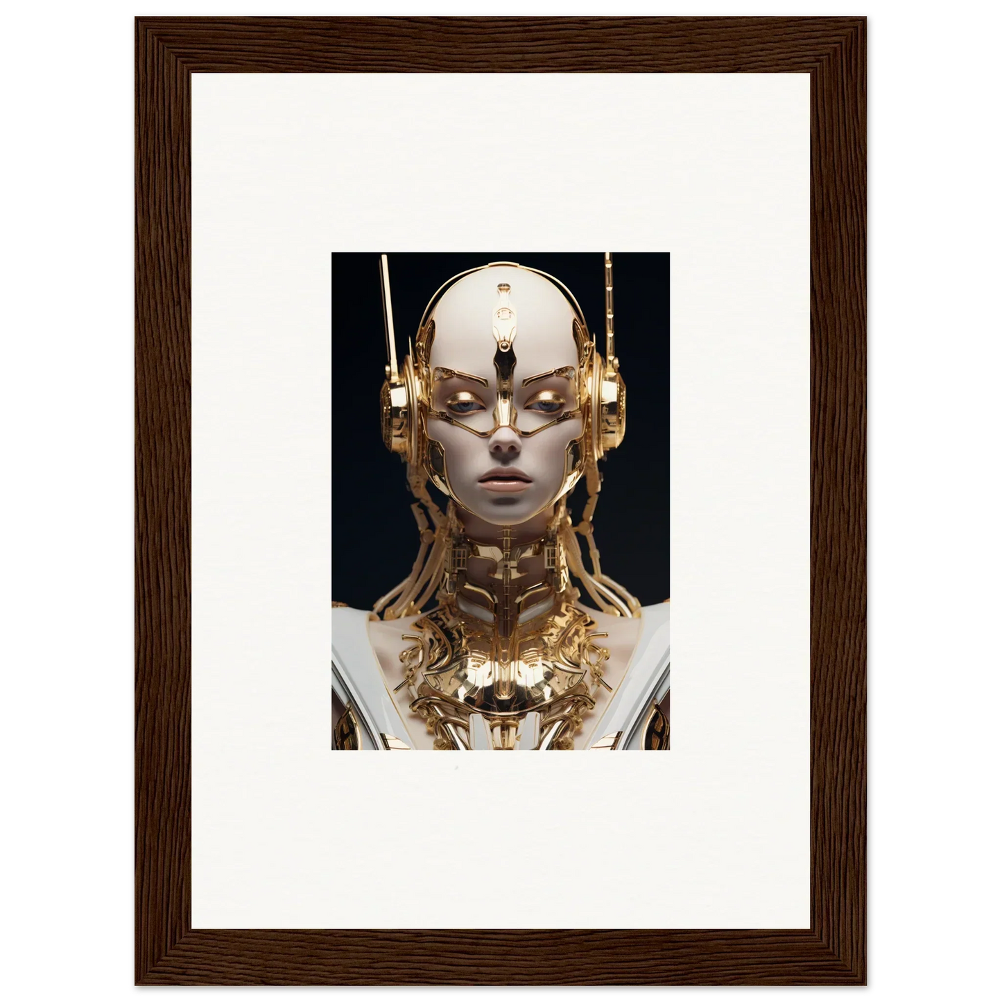 Futuristic robot with golden features for Echo Entity room decoration canvas print