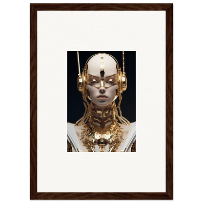 Futuristic humanoid robot with golden accents in Golden Echo Entity framed wall art