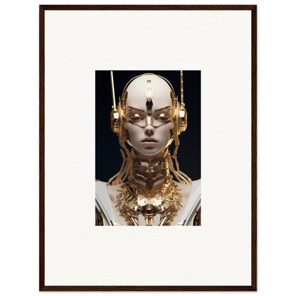 Futuristic humanoid figure with golden metallic elements for Golden Echo Entity wall decor