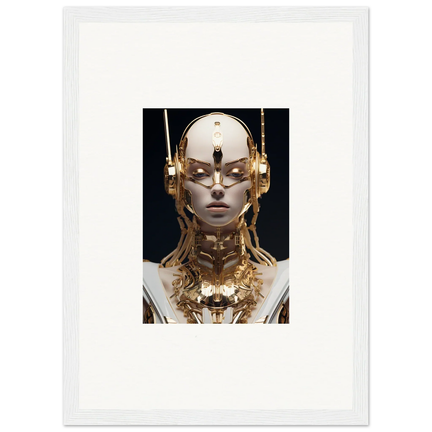 Futuristic humanoid robot with golden features for Echo Entity room decor and wall art