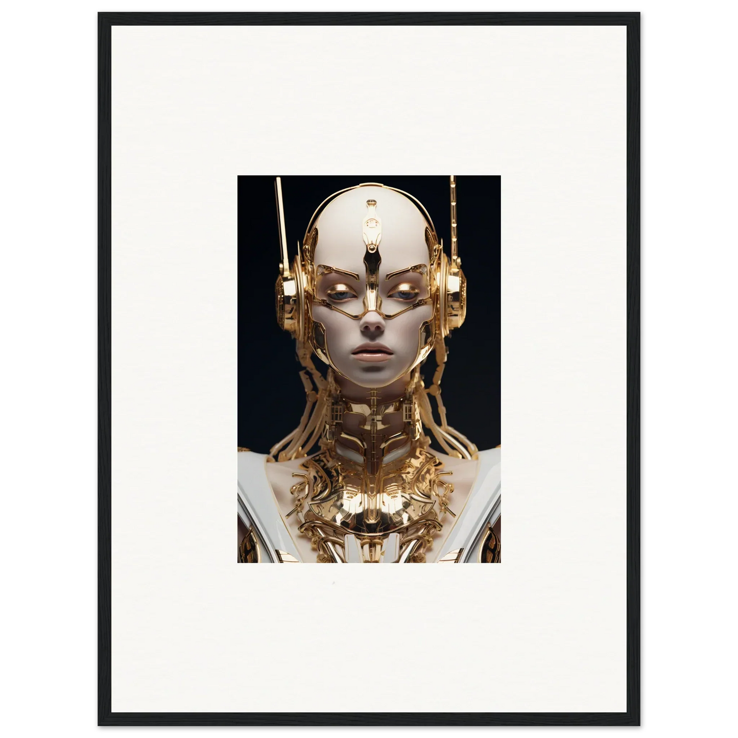 Futuristic humanoid robot with golden accents, ideal for Echo Entity room decor art