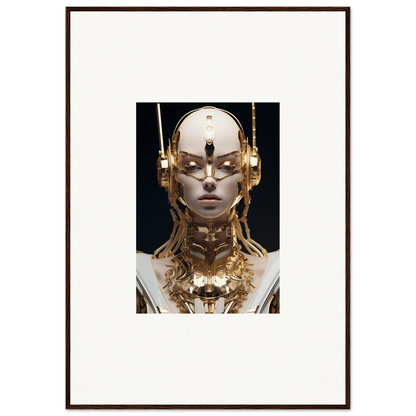 Futuristic humanoid figure with golden metallic accents in Golden Echo Entity wall art