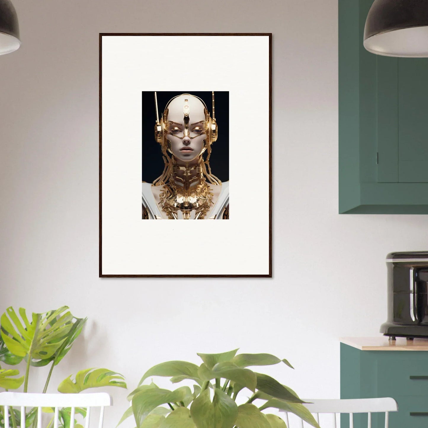 Framed wall art of a gold-adorned Echo Entity for stunning room decor