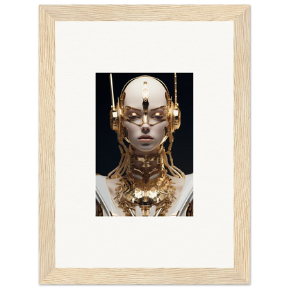 Futuristic humanoid robot decor for your space, Golden Echo Entity framed wall art