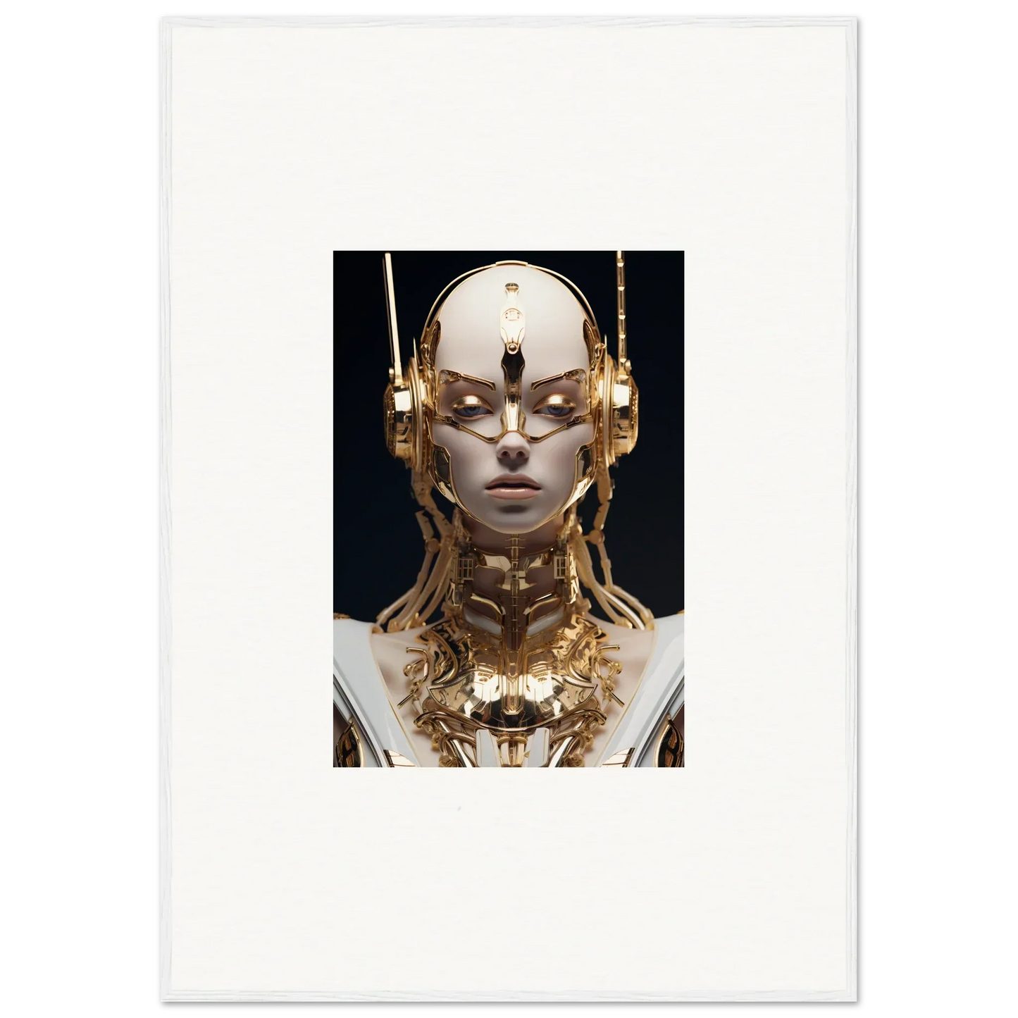 Futuristic humanoid figure with golden elements for Golden Echo Entity wall decor