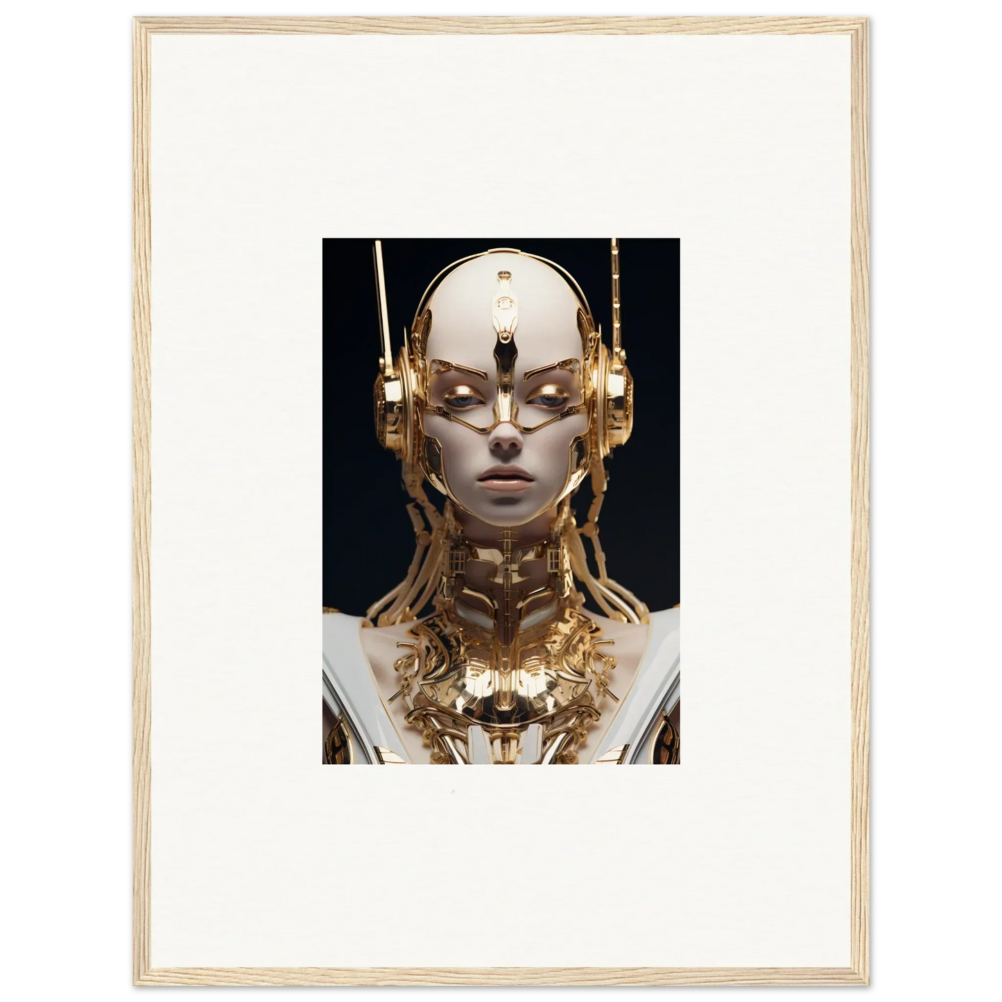 Futuristic humanoid robot with golden features for Echo Entity room decor wall art