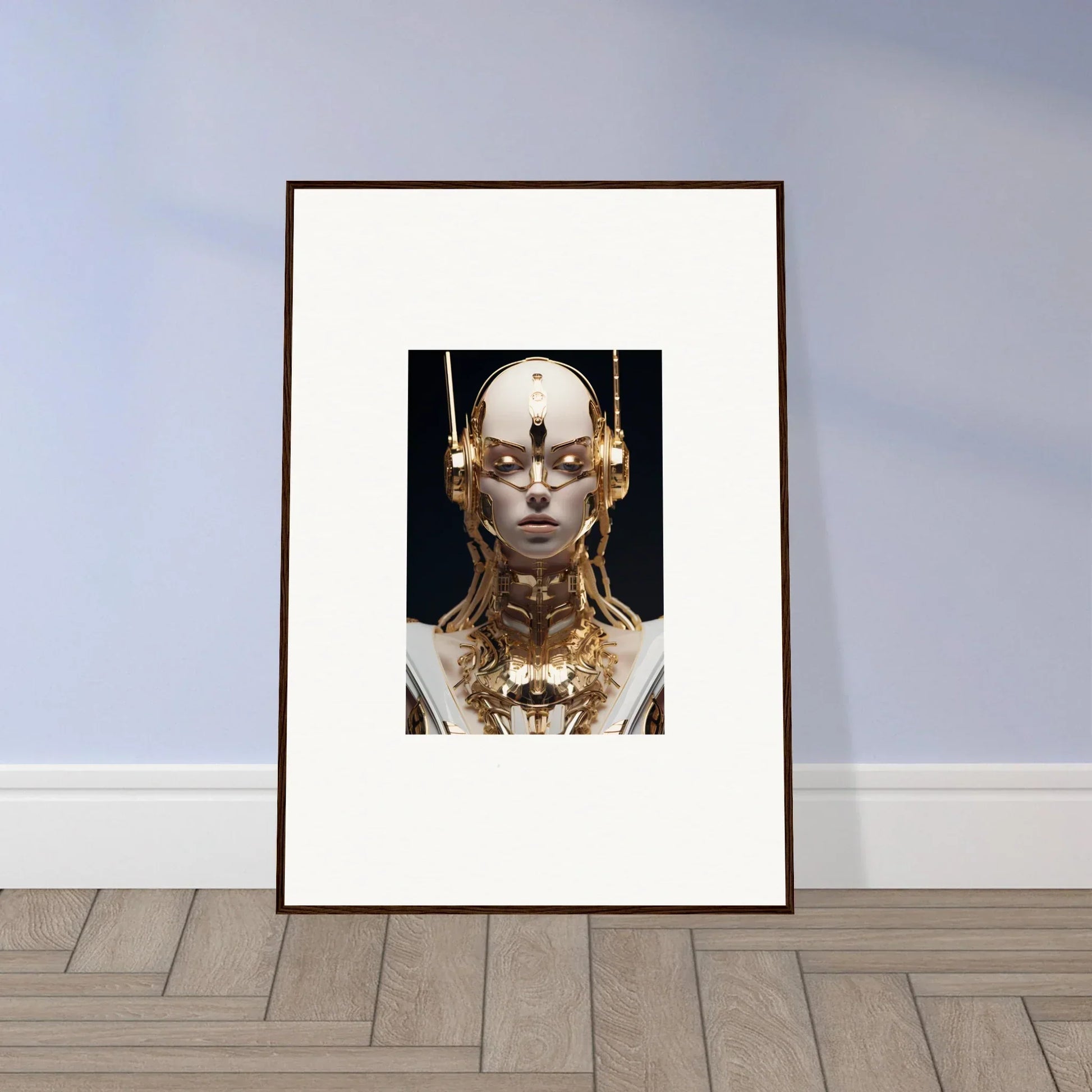 Framed wall art of a gold-adorned Echo Entity, perfect for modern room decor