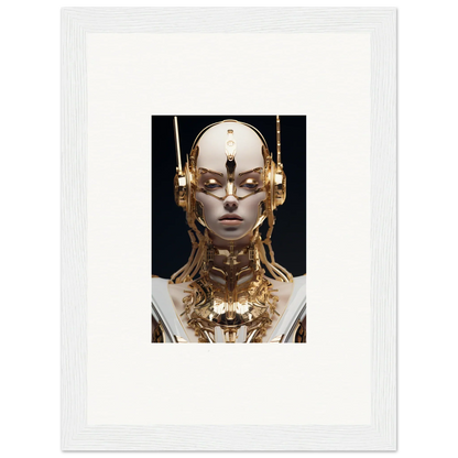 Futuristic humanoid robot with golden accents for Echo Entity room decor framed wall art