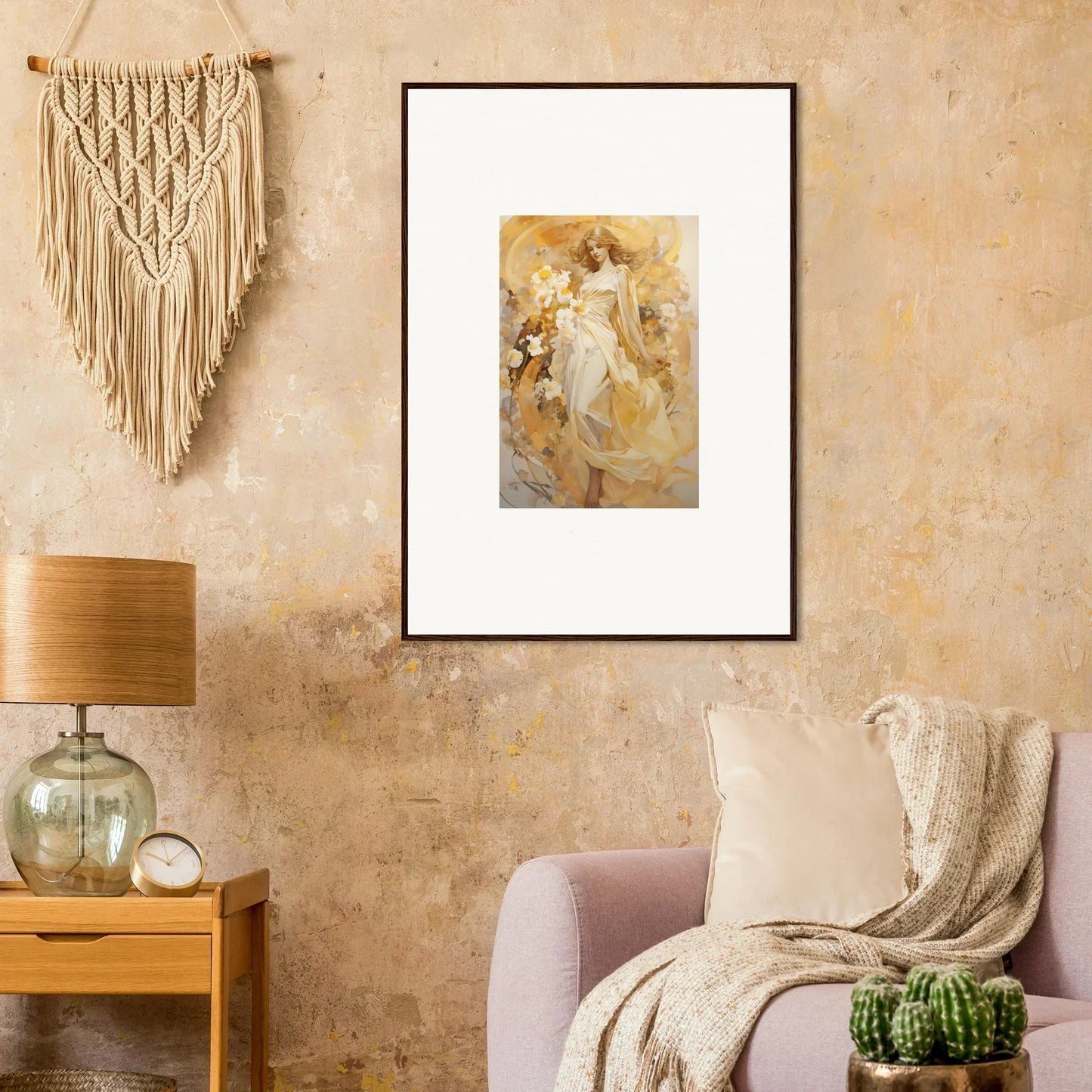 Framed canvas print of a woman in a flowing dress for an ethereal symphony room decoration