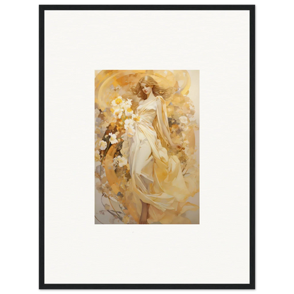 Framed canvas print of a woman in a flowing dress for an ethereal symphony room decoration