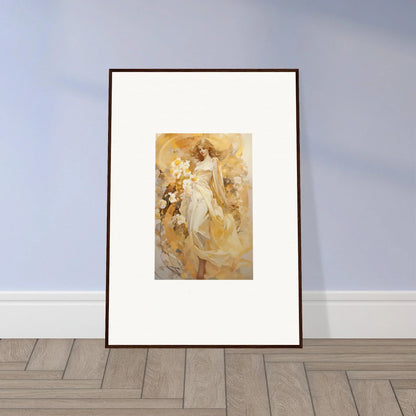 Framed canvas print of a woman in white, adding an ethereal symphony to room decoration