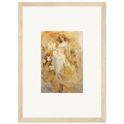 Framed canvas print of a woman in a white dress for ethereal symphony room decoration