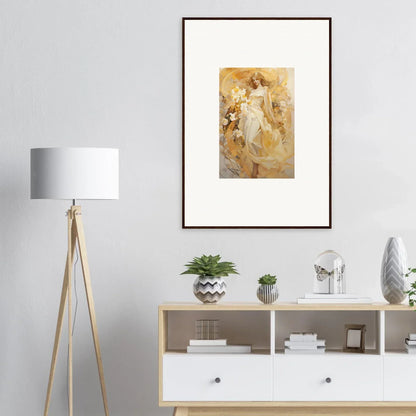 Framed abstract painting of a figure for a warm, ethereal symphony room decoration