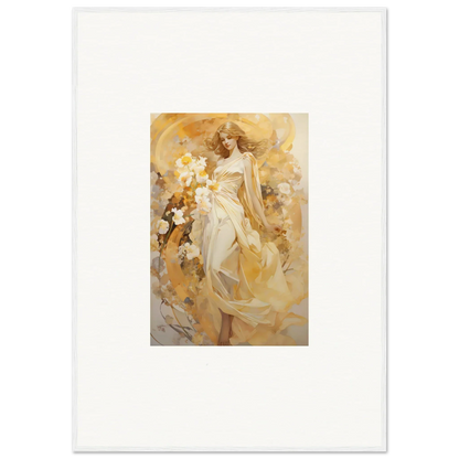 Impressionistic canvas print of a woman in a flowing white dress in an ethereal symphony