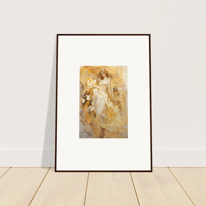 Framed canvas print of a woman in a white dress for a warm ethereal symphony vibe