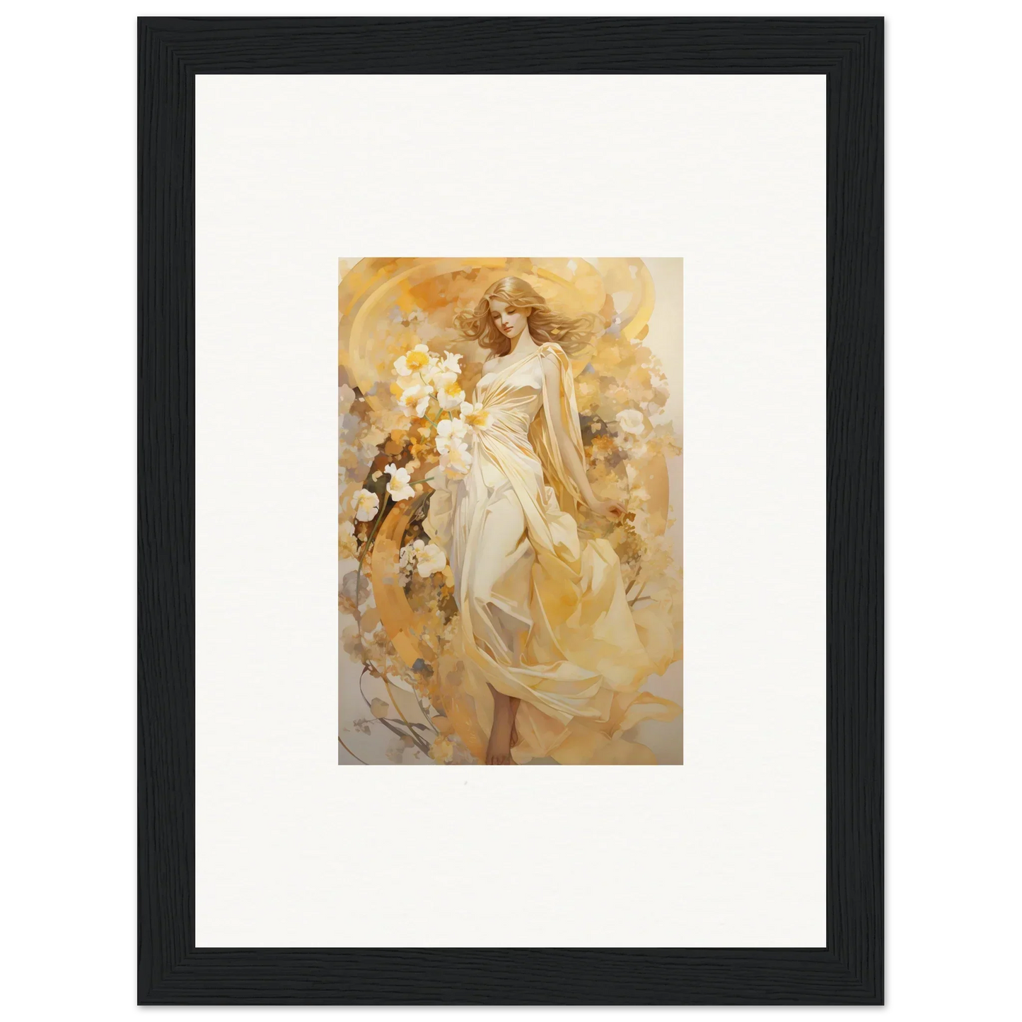 Framed canvas print of an ethereal woman in a flowing dress for dreamy room decoration